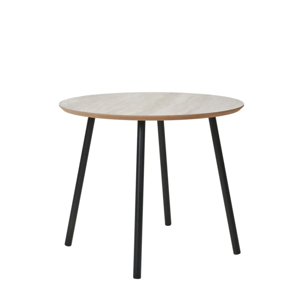 House Nordic AALST Table d'appoint ronde effet travertin et métal ø55cm