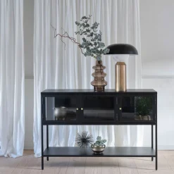 No name ADARE Buffet 3 portes en verre trempé et métal L132cm