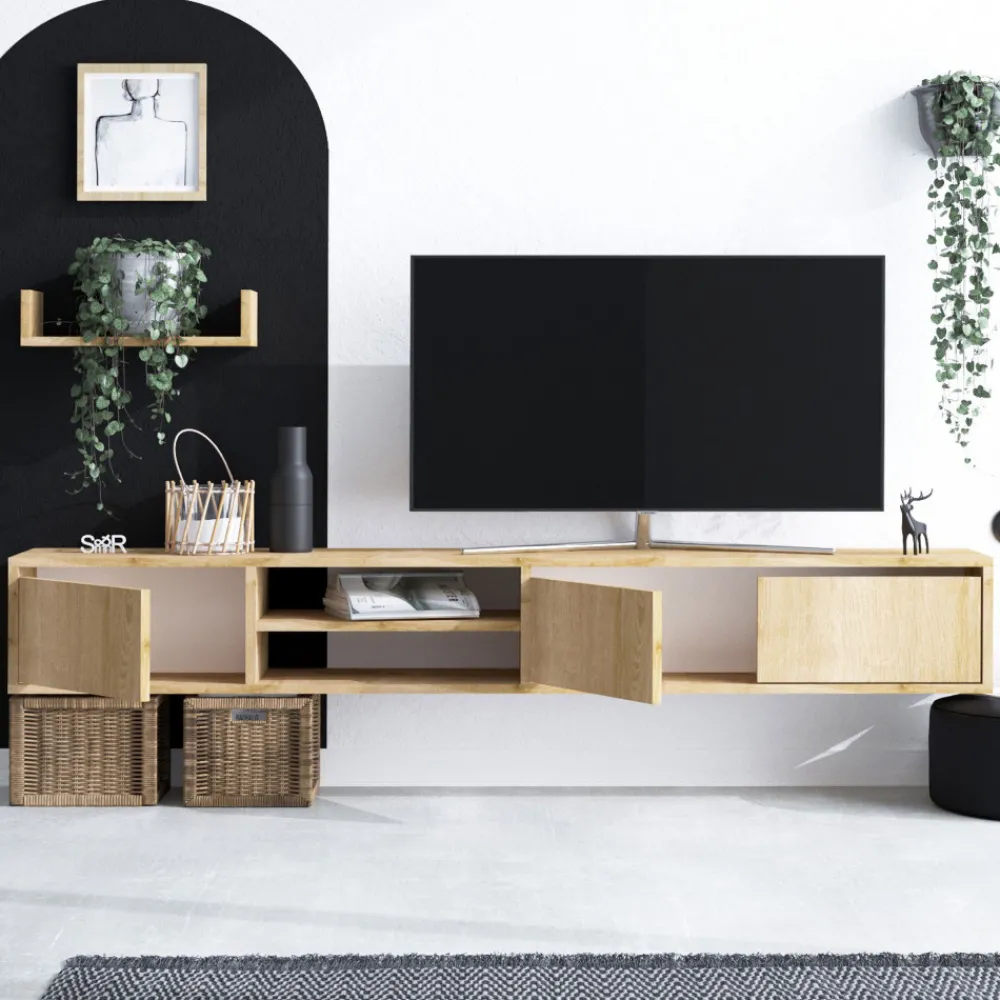 Drawer AIRO Meuble TV suspendu 3 portes en bois L180cm