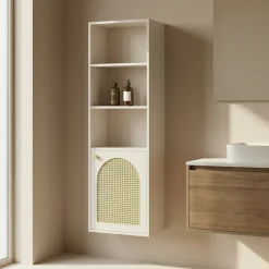 Drawer ALI Colonne de rangement suspendue en bois et cannage H135cm