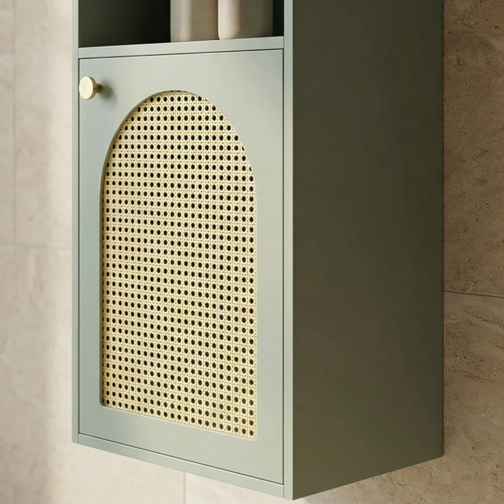 Drawer ALI Colonne de rangement suspendue en bois et cannage H135cm