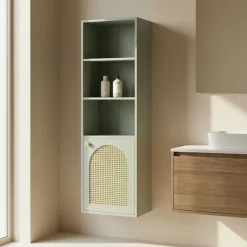 Drawer ALI Colonne de rangement suspendue en bois et cannage H135cm
