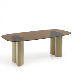 Drawer ALTY Table à manger 8 personnes en verre et pieds bois vert