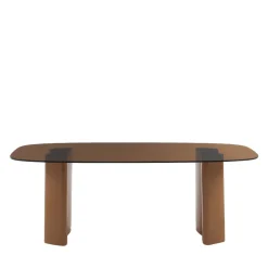 Drawer ALTY Table à manger 8 personnes en verre et pieds bois terracotta