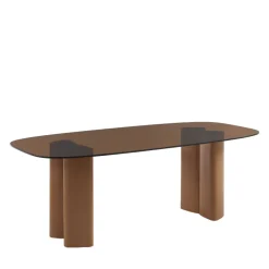 Drawer ALTY Table à manger 8 personnes en verre et pieds bois terracotta