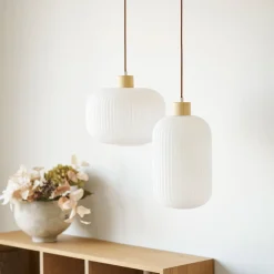 House Nordic ARGALO Suspension ronde en verre et bois ø30cm