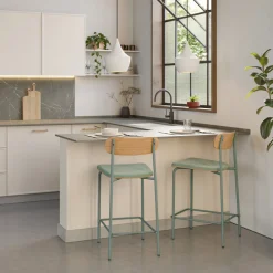 No name ARNO Lot de 2 chaises de bar en tissu et métal 66 cm