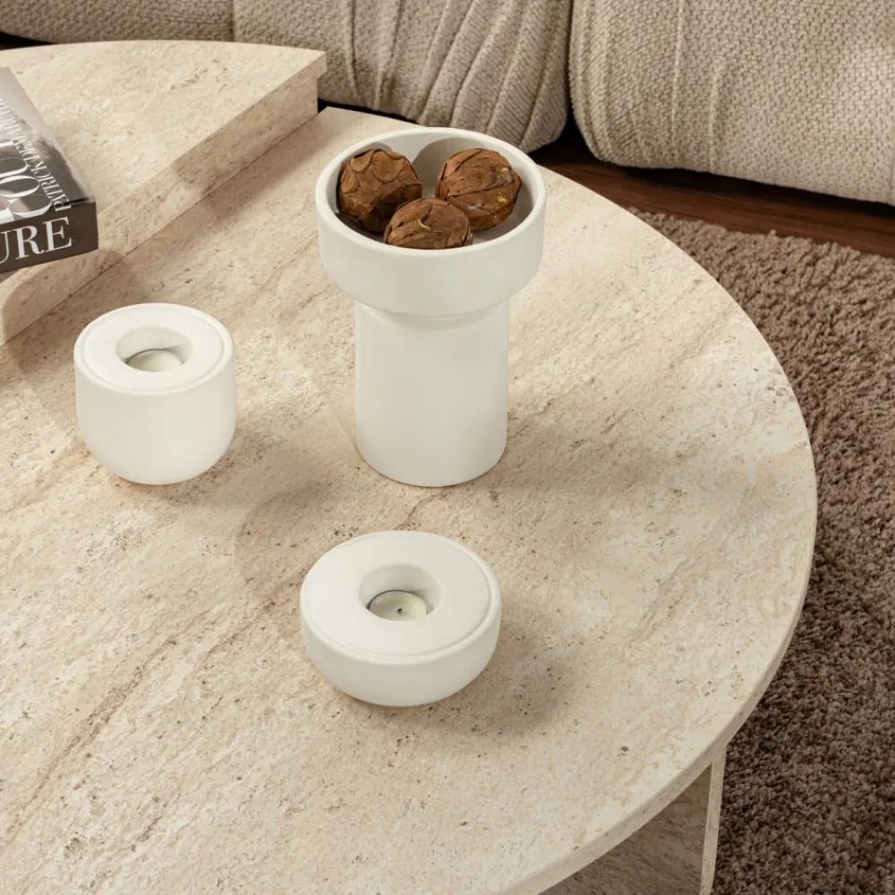 Drawer ASYA Lot de 2 tables basses effet travertin