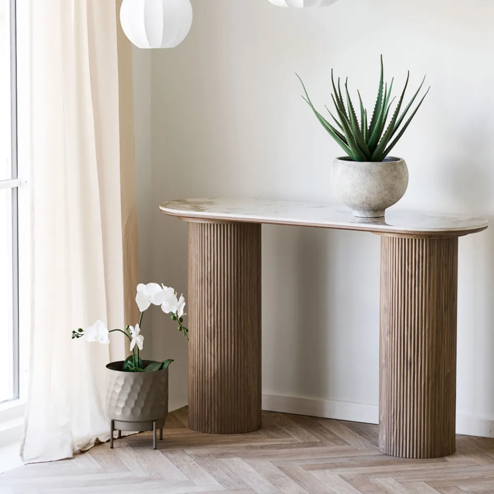 House Nordic ATHENS Console aux bords arrondis effet marbre et bois L120cm