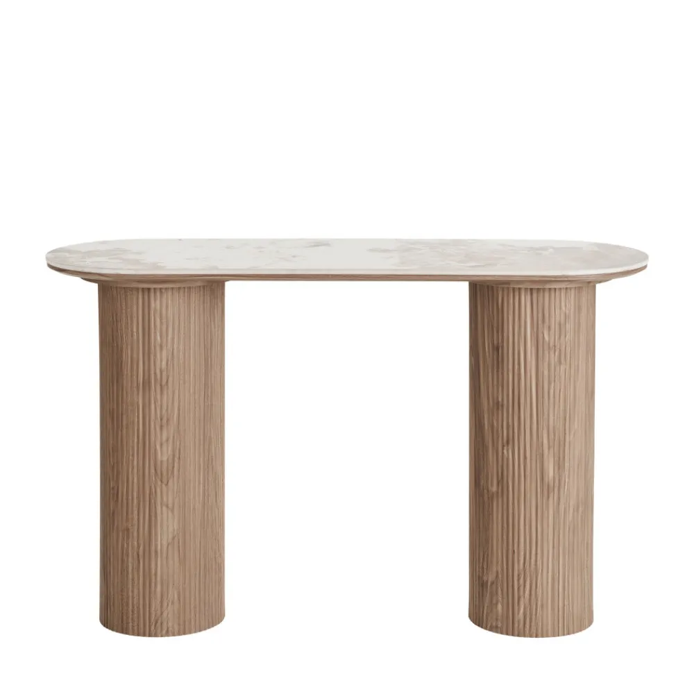 House Nordic ATHENS Console aux bords arrondis effet marbre et bois L120cm