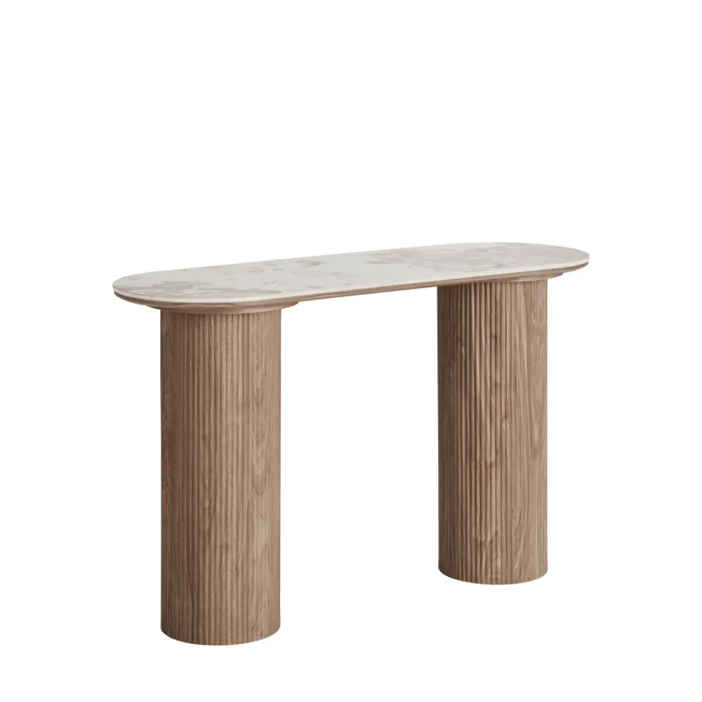 House Nordic ATHENS Console aux bords arrondis effet marbre et bois L120cm