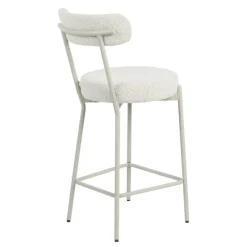 Drawer BADALONA Tabouret de bar en tissu bouclette pieds beiges H65cm