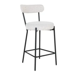 House Nordic BADALONA Tabouret de bar en tissu bouclette et métal H65cm