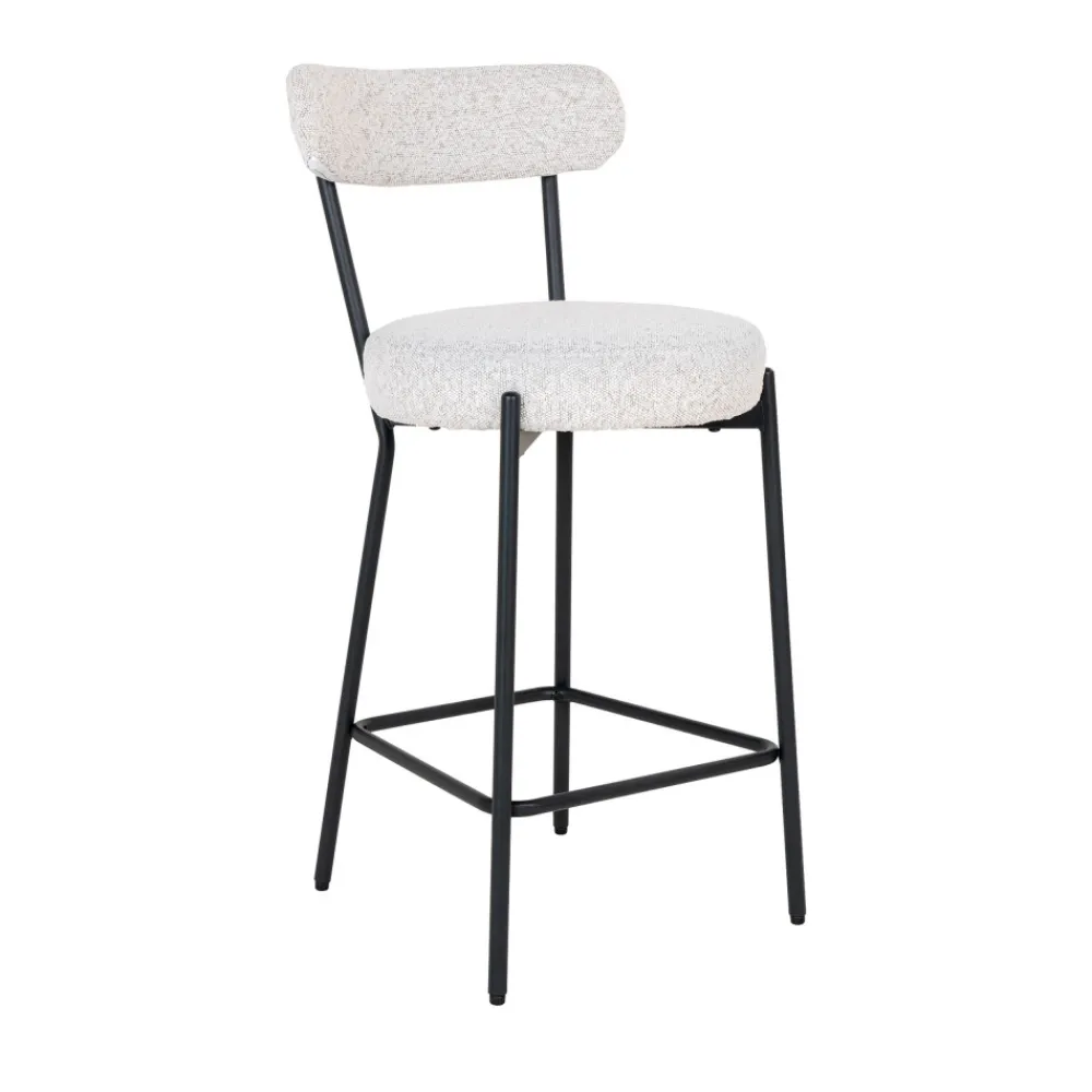 House Nordic BADALONA Tabouret de bar en tissu bouclette et métal H65cm
