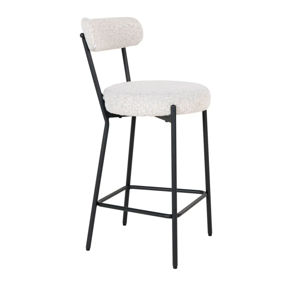 House Nordic BADALONA Tabouret de bar en tissu bouclette et métal H65cm