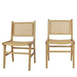Drawer BASUKI Lot de 2 chaises en teck et cannage