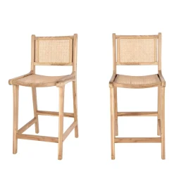 Drawer BASUKI Lot de 2 tabourets de bar en teck et cannage H65cm