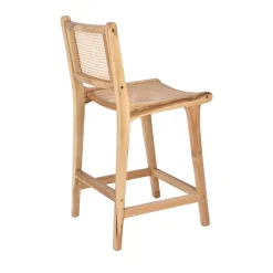 Drawer BASUKI Lot de 2 tabourets de bar en teck et cannage H65cm
