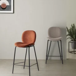 No name BEGA Lot de 2 chaises de bar en tissu et métal H65cm