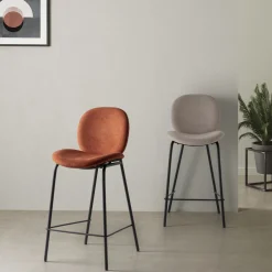 No name BEGA Lot de 2 chaises de bar en tissu et métal H65cm
