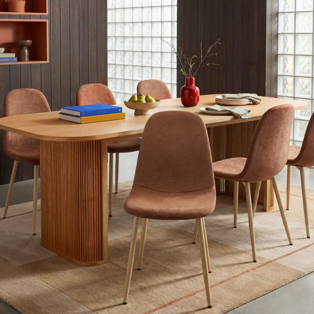 Drawer BELLA Lot de 2 chaises en tissu piètement effet bois