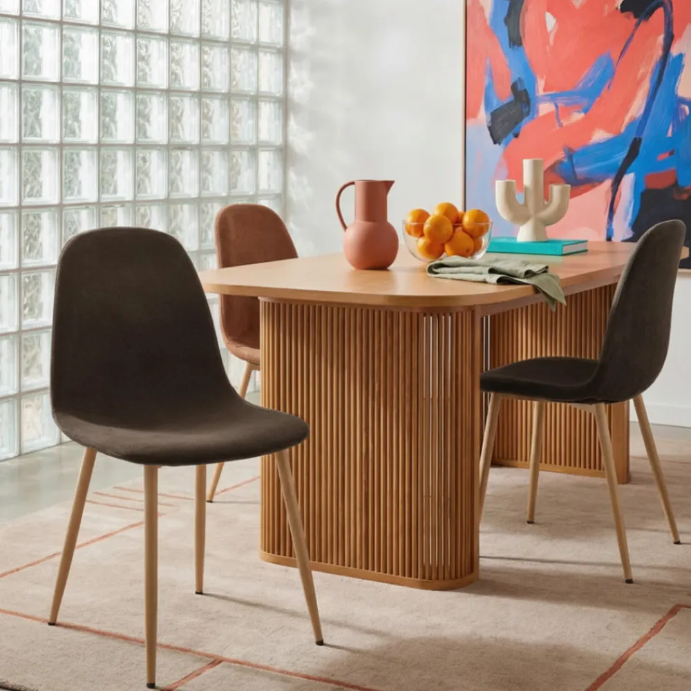 Drawer BELLA Lot de 2 chaises en tissu piètement effet bois