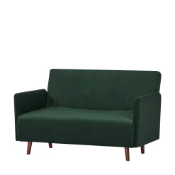 Drawer BELUSHI Canapé convertible 2 places en velours côtelé pieds bois foncé