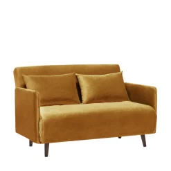 Drawer BELUSHI Canapé convertible 2 places en velours pieds bois foncé