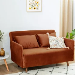 Drawer BELUSHI Canapé convertible 2 places en velours pieds bois foncé