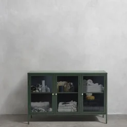 No name BJORN Buffet 3 portes en verre strié et métal L132cm