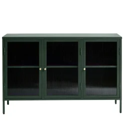 No name BJORN Buffet 3 portes en verre strié et métal L132cm