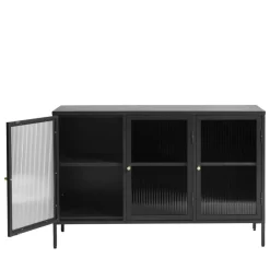 No name BJORN Buffet 3 portes en verre strié et métal L132cm