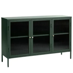 No name BJORN Buffet 3 portes en verre strié et métal L132cm