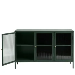 No name BJORN Buffet 3 portes en verre strié et métal L132cm
