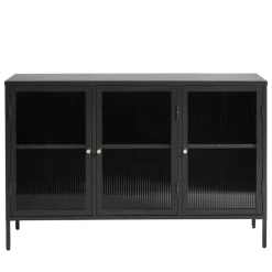 No name BJORN Buffet 3 portes en verre strié et métal L132cm