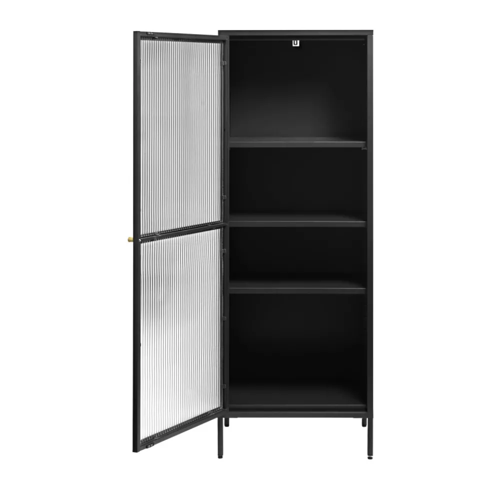 No name BJORN Colonne de rangement 1 porte en verre strié et métal H160cm