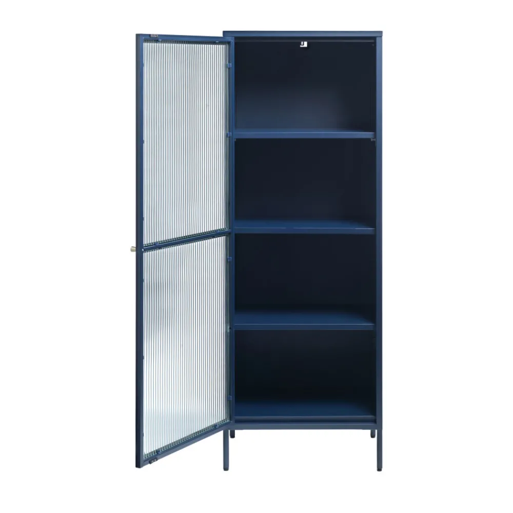 No name BJORN Colonne de rangement 1 porte en verre strié et métal H160cm