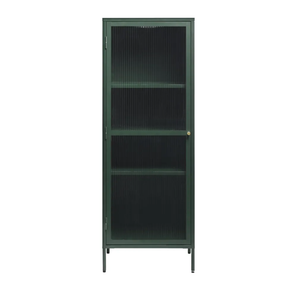 No name BJORN Colonne de rangement 1 porte en verre strié et métal H160cm