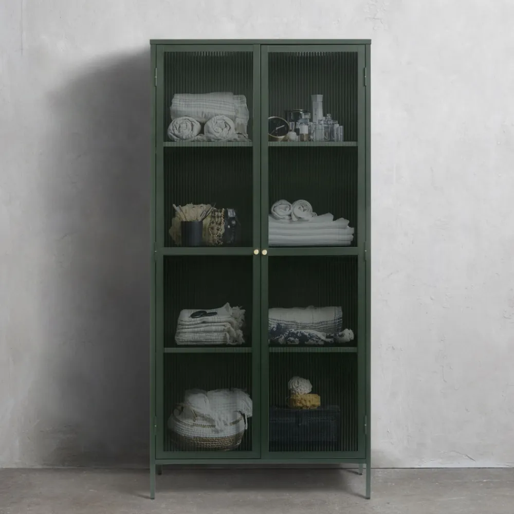 No name BJORN Vaisselier 2 portes en verre stié et métal H190cm