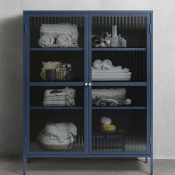 No name BJORN Vaisselier 2 portes en verre strié et métal H140cm