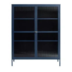 No name BJORN Vaisselier 2 portes en verre strié et métal H140cm