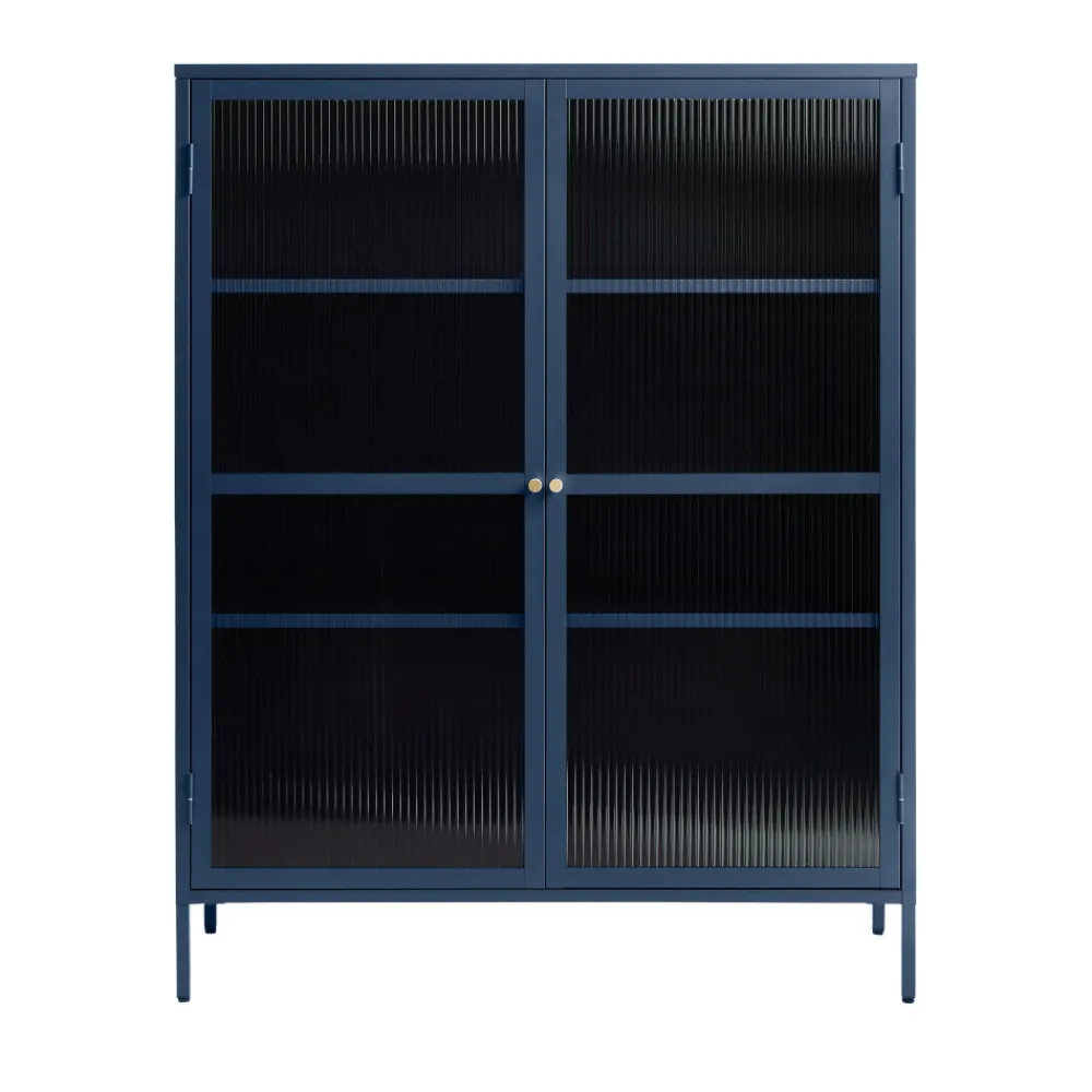 No name BJORN Vaisselier 2 portes en verre strié et métal H140cm