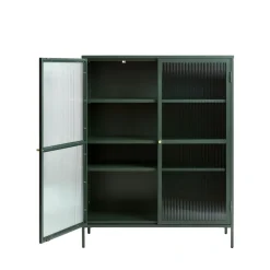 No name BJORN Vaisselier 2 portes en verre strié et métal H140cm