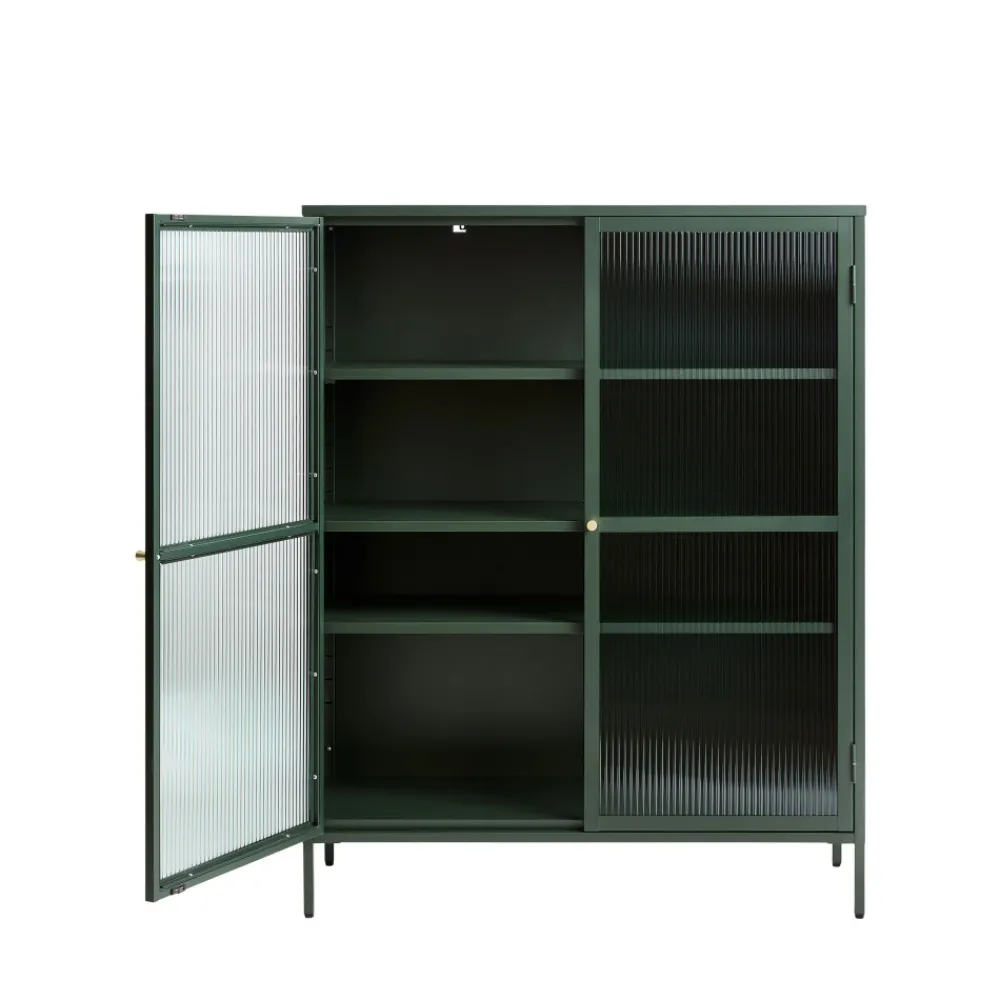 No name BJORN Vaisselier 2 portes en verre strié et métal H140cm