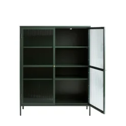 No name BJORN Vaisselier 2 portes en verre strié et métal H140cm