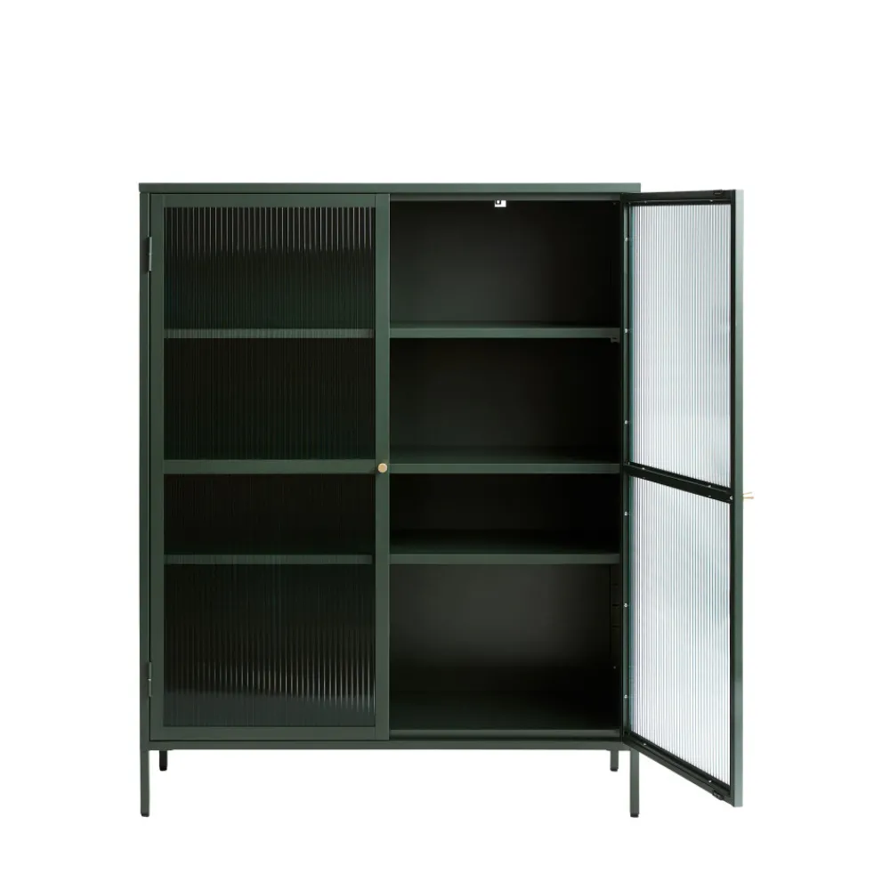 No name BJORN Vaisselier 2 portes en verre strié et métal H140cm