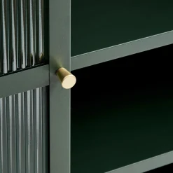 No name BJORN Vaisselier 2 portes en verre strié et métal H140cm