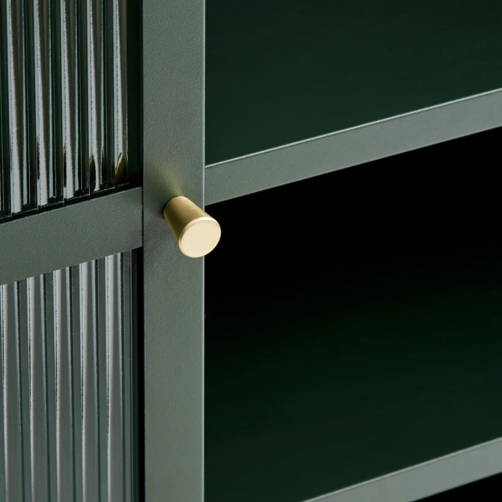 No name BJORN Vaisselier 2 portes en verre strié et métal H140cm