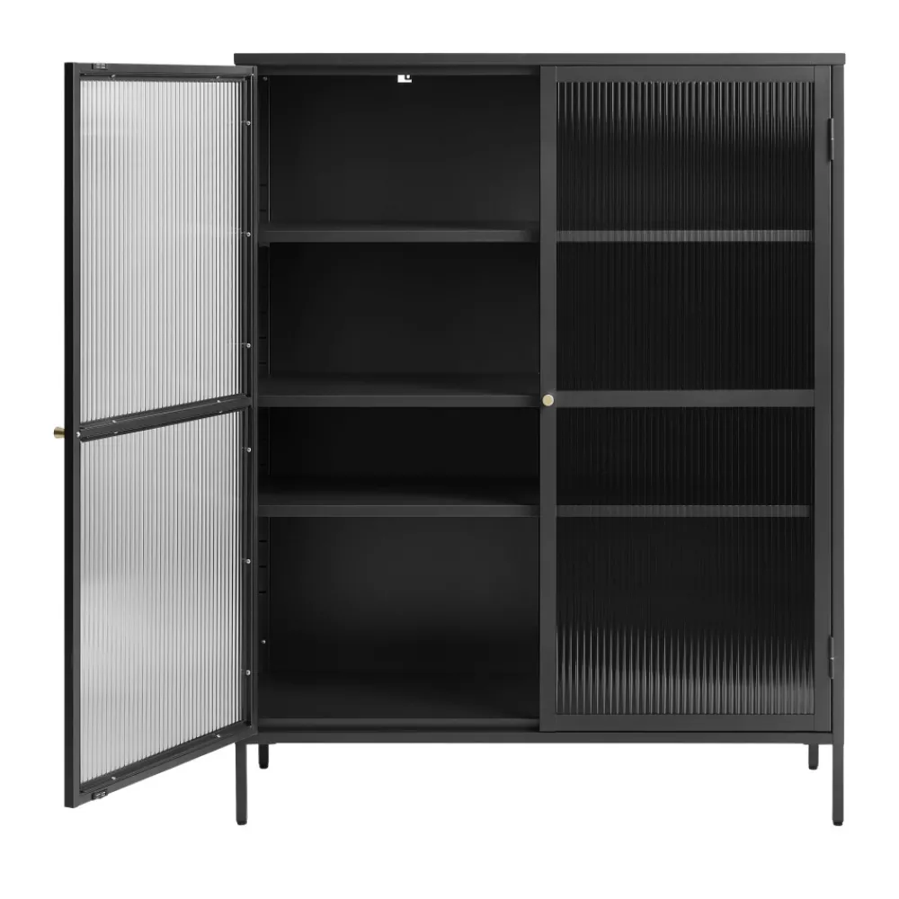 No name BJORN Vaisselier 2 portes en verre strié et métal H140cm