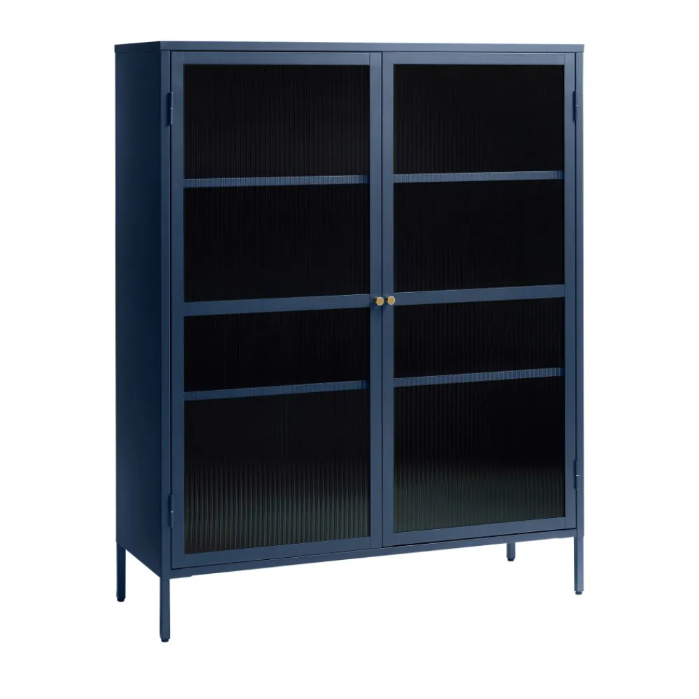 No name BJORN Vaisselier 2 portes en verre strié et métal H140cm
